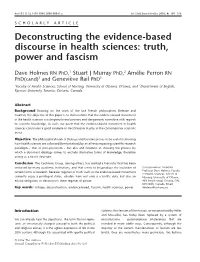Deconstructing the Evidence-Based Discourse in Health Sciences: Truth, Power and Fascism