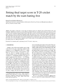 Setting Final Target Score in T-20 Cricket Match by the Team Batting First