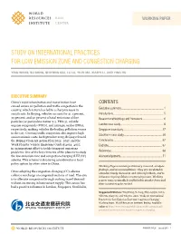 Study on International Practices for Low Emission Zone and Congestion Charging