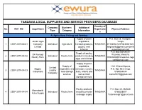 TANZANIA LOCAL SUPPLIERS and SERVICE PROVIDERS DATABASE Country of Company Business Additional No