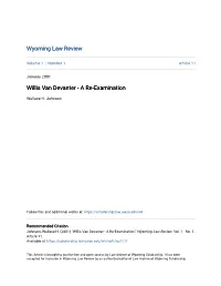 Willis Van Devanter - a Re-Examination