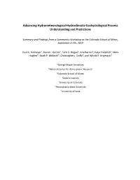 Advancing Hydrometeorological-Hydroclimatic-Ecohydrological Process Understanding and Predictions