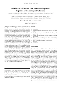 Microrna‑490‑3P and ‑490‑5P in Carcinogenesis: Separate Or the Same Goal? (Review)