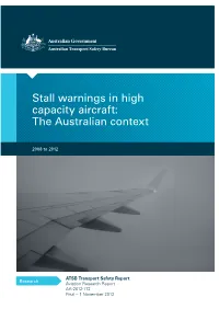 Stall Warnings in High Capacity Aircraft: the Australian Context 2008 to 2012