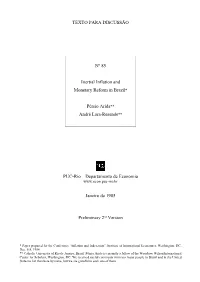 TEXTO PARA DISCUSSÃO Nº 85 Inertial Inflation and Monetary