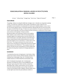 Bioaccumulation of Uranium in the Mussels in the Kettle River, British