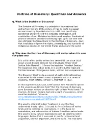 Doctrine of Discovery: Questions and Answers