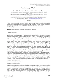 Nanotechnology: a Review