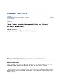 Sponsors of Writing and Workersâ•Ž Education in the 1930S