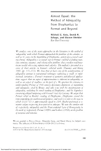 The Method of Adequality from Diophantus to Fermat and Beyond