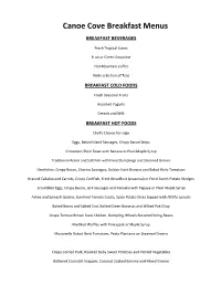 Canoe Cove Breakfast Menus
