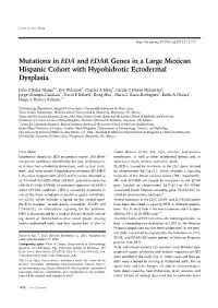 Mutations in EDA and EDAR Genes in a Large Mexican Hispanic Cohort with Hypohidrotic Ectodermal Dysplasia