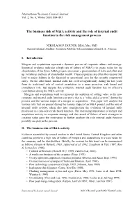 The Business Risk of M&A Activity and the Role of Internal Audit Function In