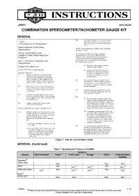 Combination Speedometer/Tachometer Gauge Kit