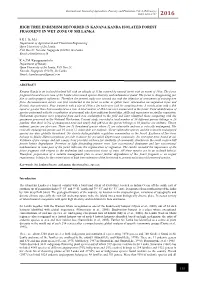 High Tree Endemism Recorded in Kanana Kanda Isolated Forest Fragment in Wet Zone of Sri Lanka