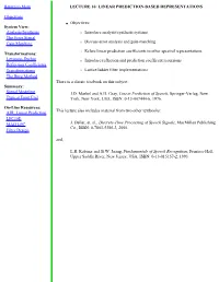 Lecture 16: Linear Prediction-Based Representations