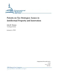 Patents on Tax Strategies: Issues in Intellectual Property and Innovation