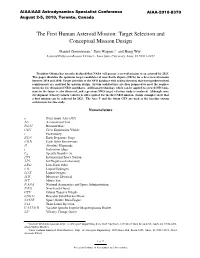 The First Human Asteroid Mission: Target Selection and Conceptual Mission Design