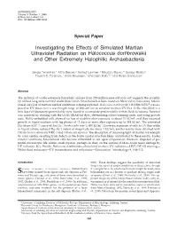 Investigating the Effects of Simulated Martian Ultraviolet Radiation on Halococcus Dombrowskii and Other Extremely Halophilic Archaebacteria