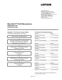 Mycoalert™ PLUS Mycoplasma Detection Kit Instructions for Use
