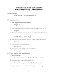 COMPENDIUM of EQUATIONS Unified Engineering Thermodynamics
