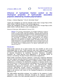 Influence of Hydrophobe Fraction Content on the Rheological Properties of Hydrosoluble Associative Polymers Obtained by Micellar Polymerization