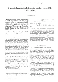 Quadratic Permutation Polynomial Interleavers for LTE Turbo Coding
