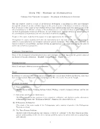Math 190 : History of Mathematics California State University, Sacramento · Department of Mathematics & Statistics