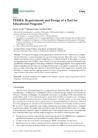 TESMA: Requirements and Design of a Tool for Educational Programs †