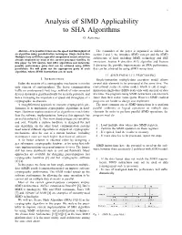 Analysis of SIMD Applicability to SHA Algorithms O