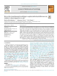 Journal of Mathematical Psychology Hierarchical Multinomial Modeling to Explain Individual Differences in Children's Clusterin