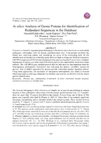 In Silico Analysis of Genus Proteus for Identification of Redundant Sequences in the Database Samarth Kulshrestha1, Arnab Kapuria 2, Dev Dutt Patel2, P.S
