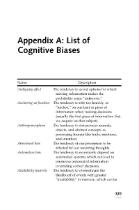 List of Cognitive Biases