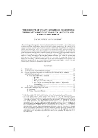 Questions Concerning Third Party Recipient Liability in Equity and Unjust Enrichment