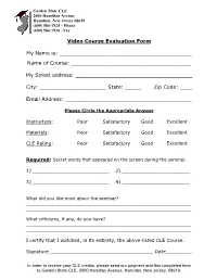 Video Course Evaluation Form My Name Is