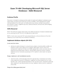 Exam 70-464: Developing Microsoft SQL Server Databases – Skills Measured