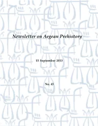 Newsletter on Aegean Prehistory