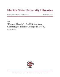 "Poema Morale": an Edition from Cambridge, Trinity College B