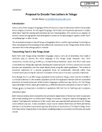 Proposal to Encode Two Letters in Telugu