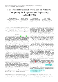 The Third International Workshop on Affective Computing for Requirements Engineering (Affectre'20)