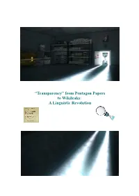 “Transparency” from Pentagon Papers to Wikileaks: a Linguistic Revolution Università Degli Studi Di Verona