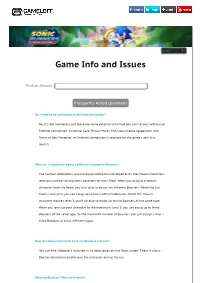 Game Info and Issues