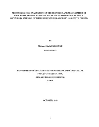 I MONITORING and EVALUATION of the PROVISION and MANAGEMENT of EDUCATION RESOURCES on the STUDENTS' PERFORMANCE in PUBLIC SECO
