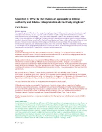 Question 1: What Is That Makes an Approach to Biblical Authority and Biblical Interpretation Distinctively Anglican?