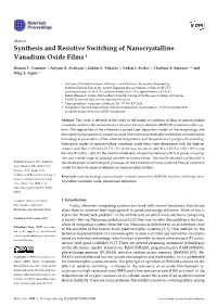 Synthesis and Resistive Switching of Nanocrystalline Vanadium Oxide Films †