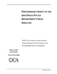 Performance Audit of San Diego Police Department's Data Analysis