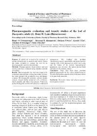 Pharmacognostic Evaluation and Toxicity Studies of the Leaf of Dacryodes Edulis (G