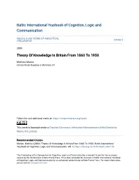 Theory of Knowledge in Britain from 1860 to 1950