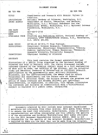 Experiments and Research with Humans: Values in National