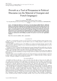 Proverb As a Tool of Persuasion in Political Discourse (On the Material of Georgian and French Languages)